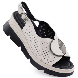 S.Barski Ženske kožne sandale za otvoreni klin Beige S. Barski LR51-788 bež