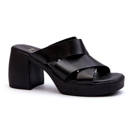 Zazoo 40373 Kožne japanke s blokom, crne crna