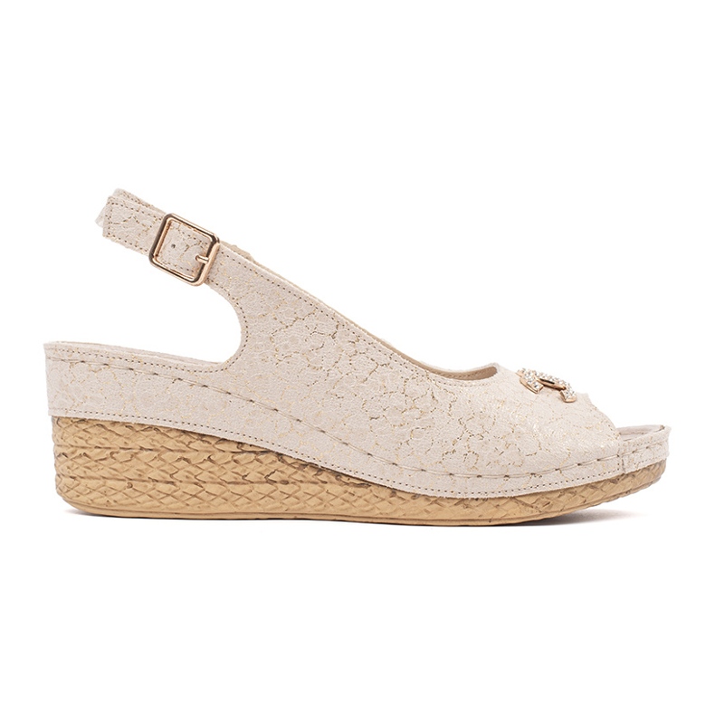 Goodin Bež klinaste sandale s kopčom