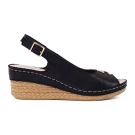 Goodin Crne klinove sandale s kopčom crna