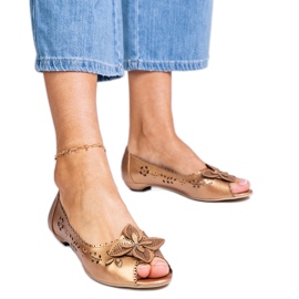 Zlatne ažurne balerinke s otvorenim prstima zlatni