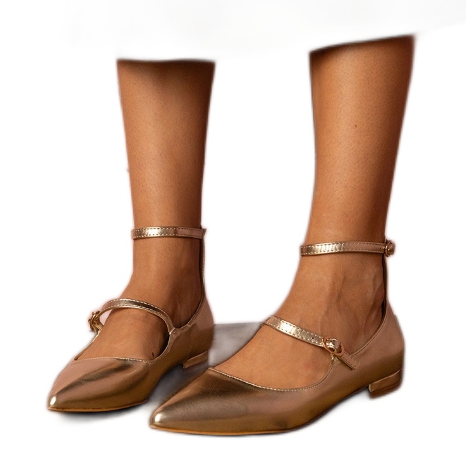 Zlatne pumpe s ravnim potpeticama s kopčama zlatna