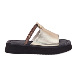 S.Barski Ženske kožne papuče na platformi s ukrasnim pojasom D&amp;A MK51-475 zlato zlatni