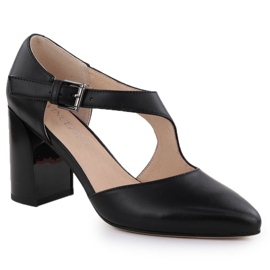 Kožne pumpe na cipelama stupa s crnom trakom Vinceza 91133 crna