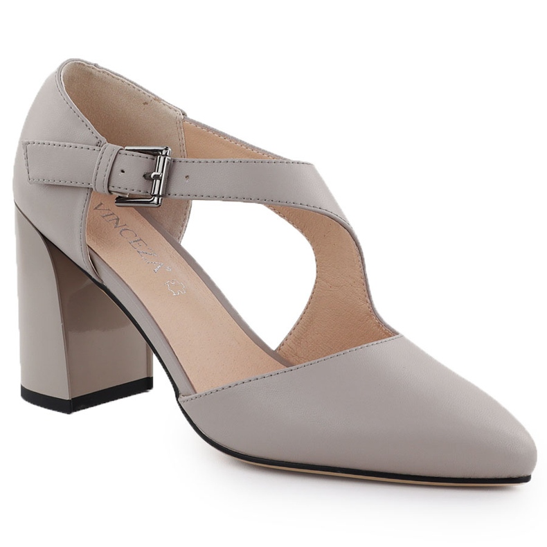 Kožne pumpe na cipelama stupa sa sivim remenom Vinceza 91133 siva