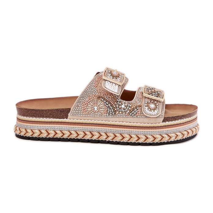 Papuče s ukrasom i kopčama na zlatnoj platformi zlatna