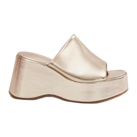 Eko kožne ženske papuče na platformi i zlatni klinovi