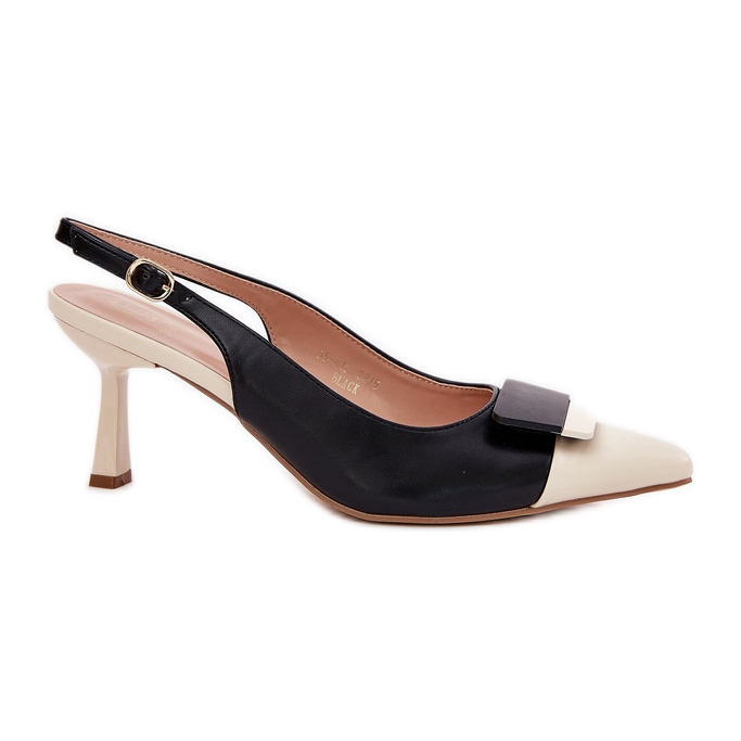 Elegantne visoke potpetice s ukrasom eko ​​crnom kožom