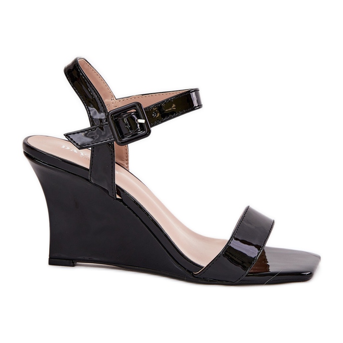 Oslikane ženske sandale na klinovima crne crno