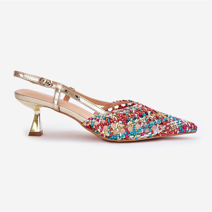 Visoke potpetice s šiljastim nožnim prstom i otvorena višebojna peta raznobojna