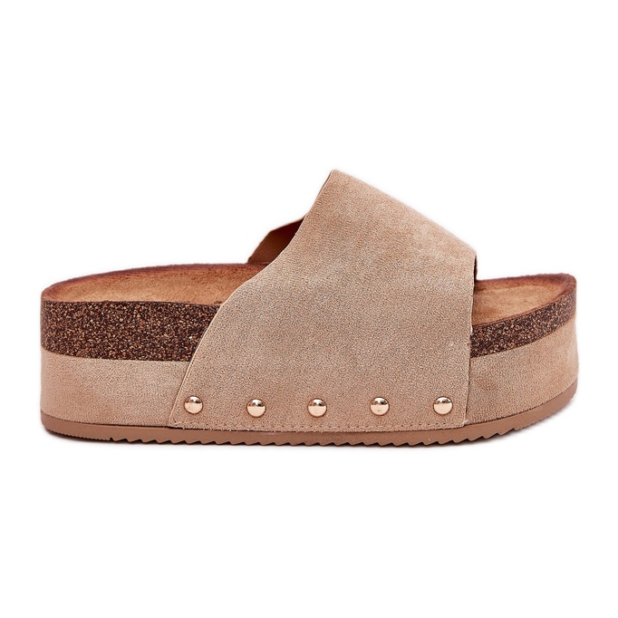 Ženske papuče na ogromnoj platformi Eco Suede kaki bež