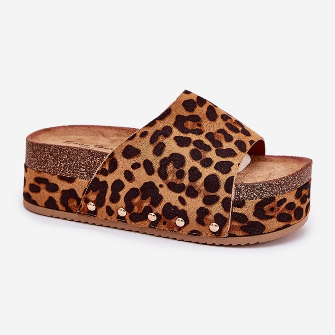 Ženski klip na ogromnoj platformi Eco suede leopard tisak smeđe boje smeđa