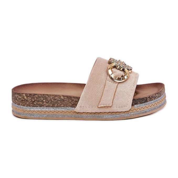 Boto Ženski prelepozi na platformi sa sjajem i zlatnim ukrasom bež