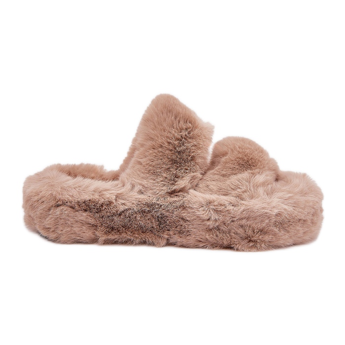 Ženske krznene papuče na kaki platformi bež