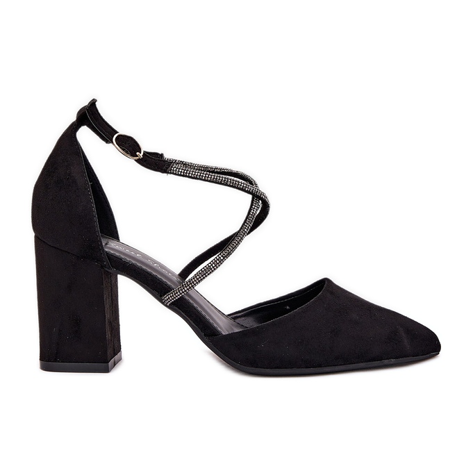 Pumpe s šiljastim nožnim prstima i ukrašene pruge na stupu crno