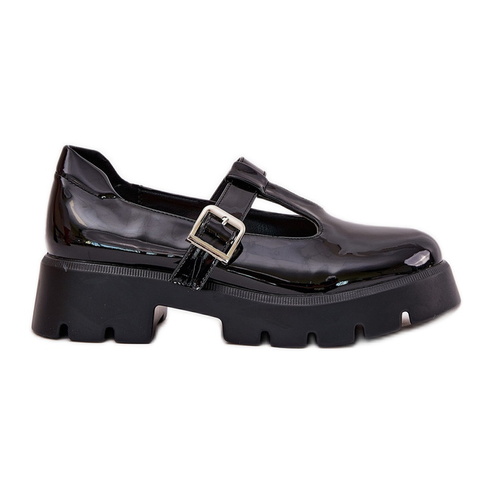 Oslikane ženske cipele s stezaljkom na platformi i ravnim potpeticama crne crno