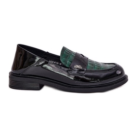 Oslikane Vinceza ženske kože Moccasins 91125 Green-Black crna