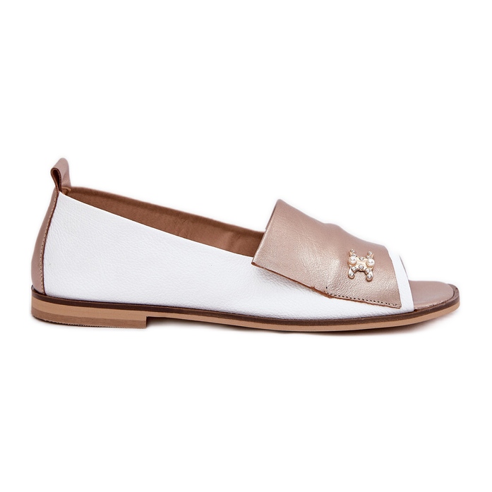 Kožne elegantne balerine s golim prstima Zazoo 1865 bijelo i zlato bijela