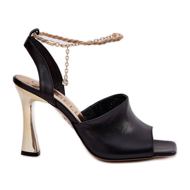 Kožne sandale na visokoj peti s ukrasnom chebello 4440 crnom narukvicom