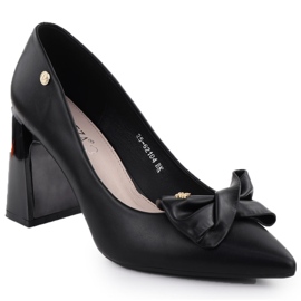 Ženske pumpe na ukrasnom postu s crnim Vinceza 62104 lukom crna