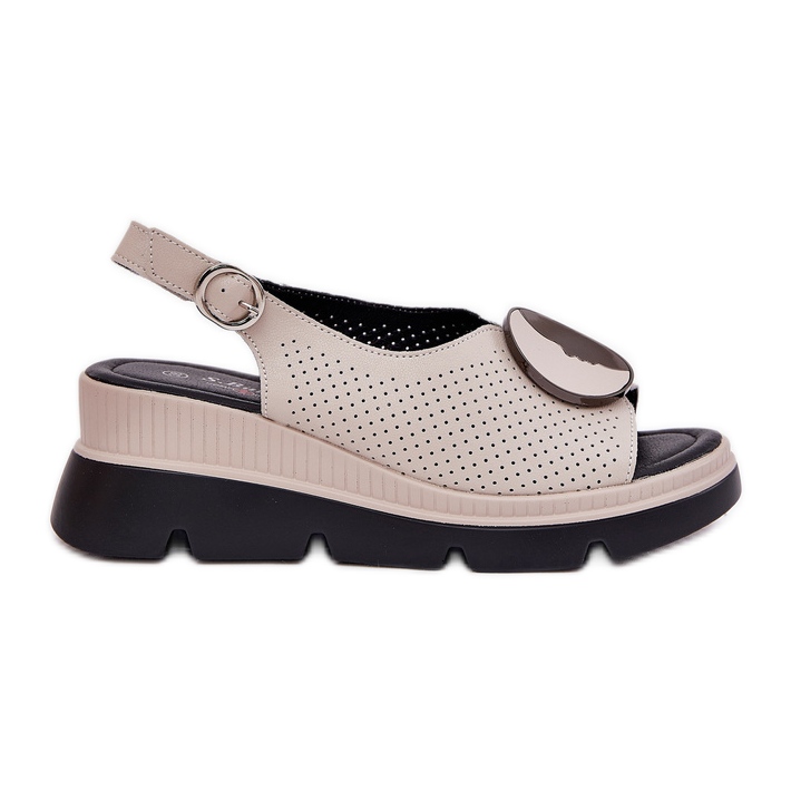 S.Barski Ženske kožne sandale s klinom s ukrasom S. Barski LR51-788 bež