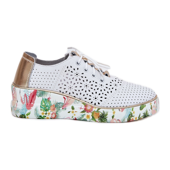 Ženske kožne cipele za Artiker 56C1800 bijelo i zlato bijela