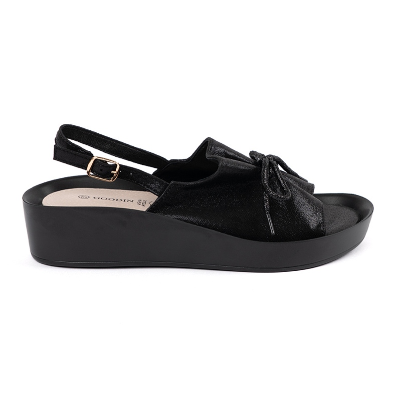 Goodin Crne klinove sandale s kožnim umetkom crno