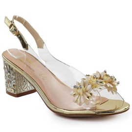 S.Barski Transparentne ženske sandale na postu s cirkonima Złote S. Barski MR51-725 zlatni