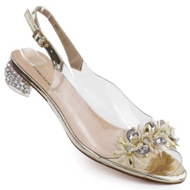 S.Barski Transparentne ženske visoke potpetice sa Złote S. Barski cirkoni zlatni