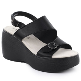 S.Barski Kožne klinove sandale crne S. barski LR51-540 crna