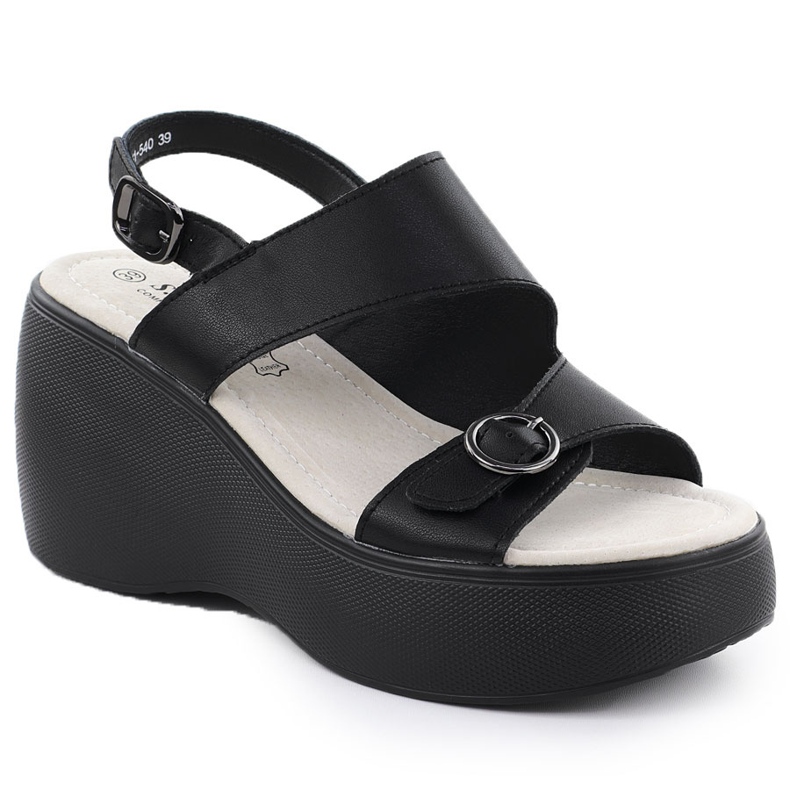 S.Barski Kožne klinove sandale crne S. barski LR51-540 crno