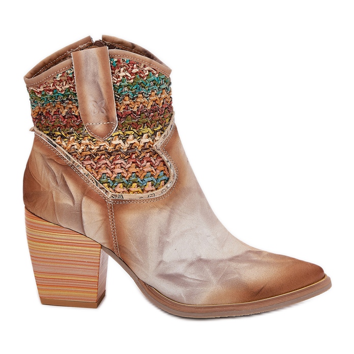 Maciejka Kaubojske kožne čizme na postu s ukrasnom pletenicom Maciejke 06810-29 Multikolor raznobojna