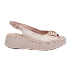 S.Barski Ženske kožne sandale na klinu s ukrasnim detaljima S. Barski LR51-593 Zlato zlatni