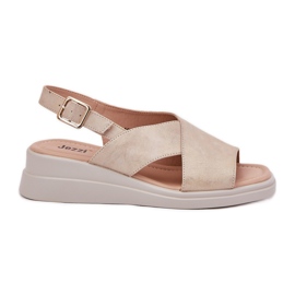 Jezzi Ženske sandale za klin s eko kožom zlatne kože zlatni