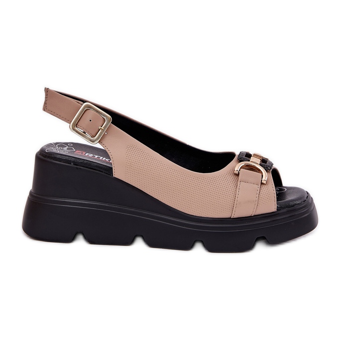 ARTIKER Ženske kožne sandale na klinu i platformu s dekoracijskim artkerom 56c2209 bež