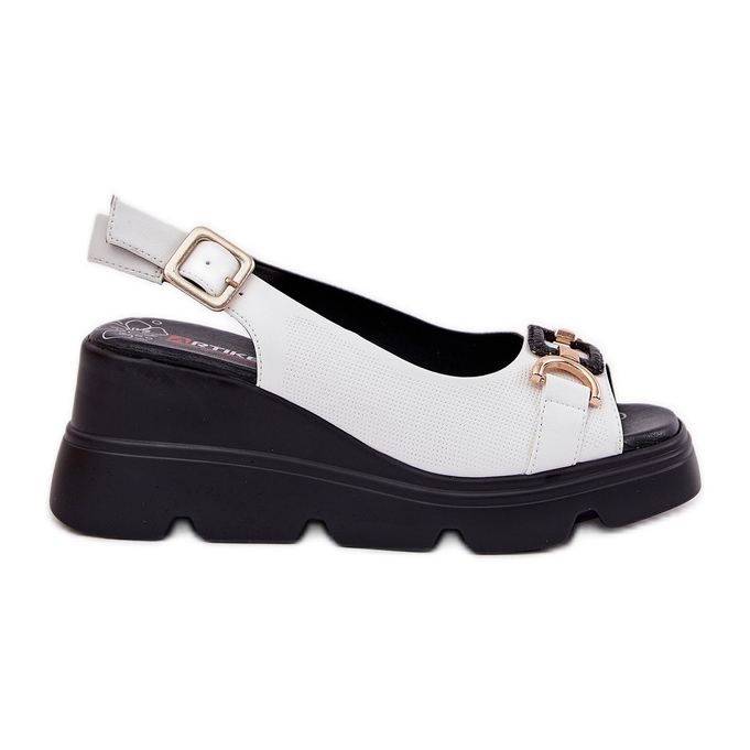 ARTIKER Ženske kožne sandale na klinu i platformu s ukrasom Artker 56C1588 White bijela