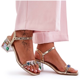 Ženske sandale na visoku petu s kristalima Golden S.Barski MR1037-01 zlatni