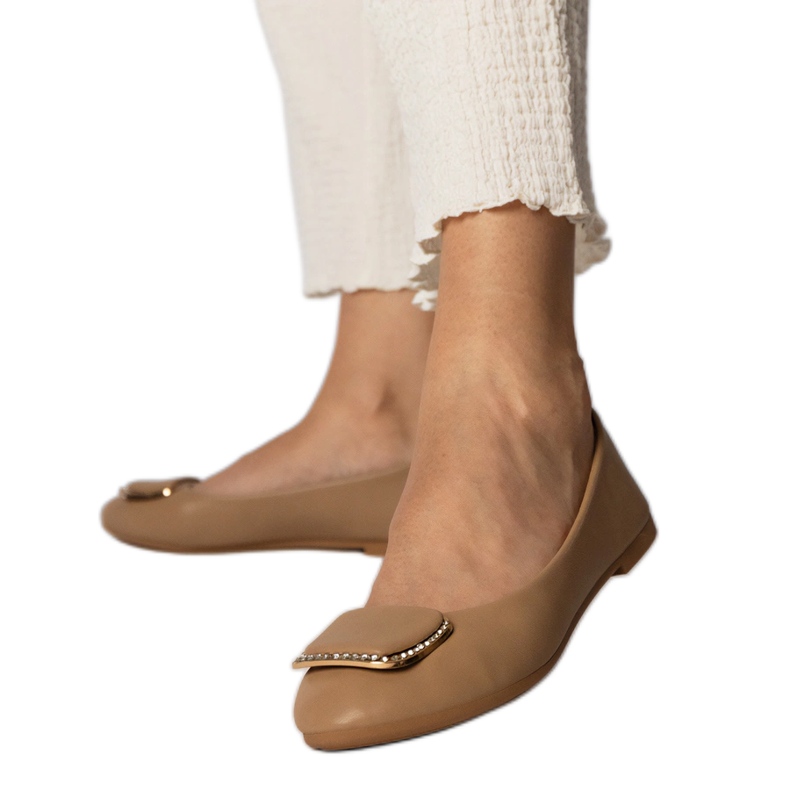 Smeđe ženske balerine s cirkonima smeđa