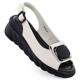 Ženske kožne sandale na klinu krem ​​Artiker 56C1565 kremasti