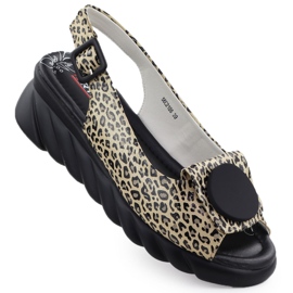 ARTIKER Ženske kožne sandale na klinu -in leopard print arti 56c2186 bež