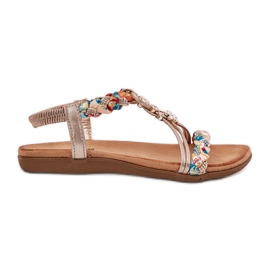 Ravne ženske sandale s pletenim prugama i pinove Artiker 54C1323 PLN zlatni