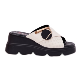 ARTIKER Elegantni kožni ženski klinovi s drevnim ukrasom Artker 56C1585 bež