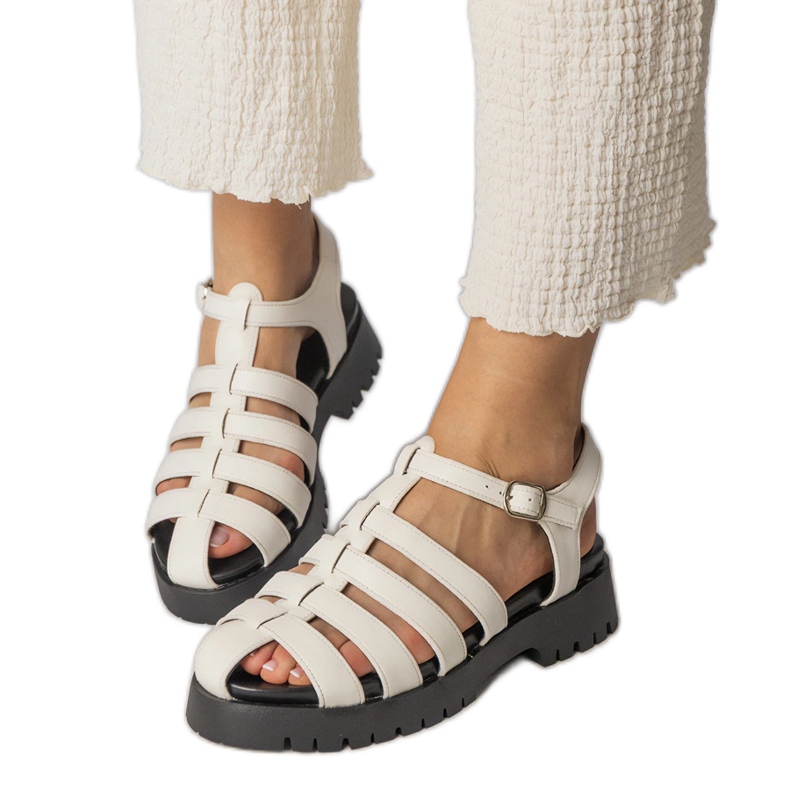 Bijele sandale na platformi s linijom prsta bijela