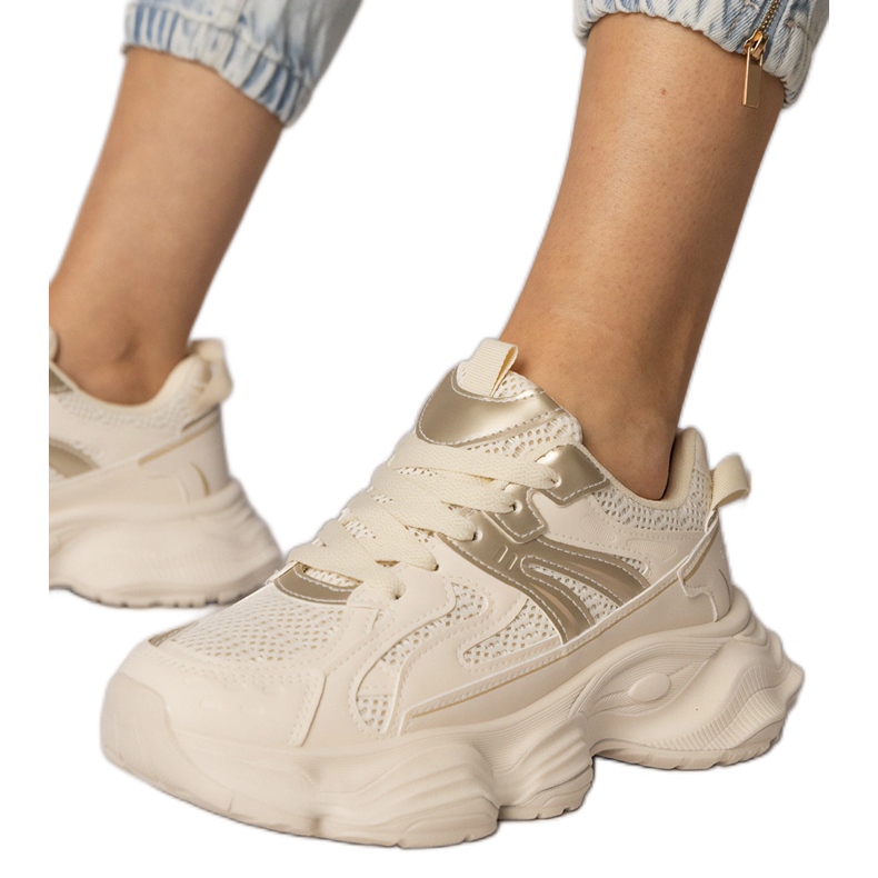 Bež tenisice ženske sportove sa zlatnim umetanjem