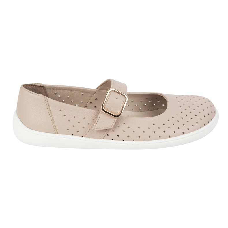 Bosonogi ženske balerine Olivier 1770Pol kožne cipele s bež kopčama