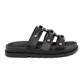 Seastar Crne ženske papuče ukrašene s tri pruge s rhinestones crna