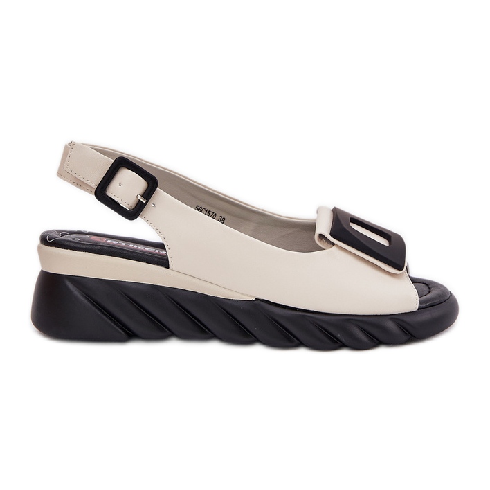 ARTIKER Ženske kožne sandale s klinom s artkerom za ukrašavanje 56C1570 bež