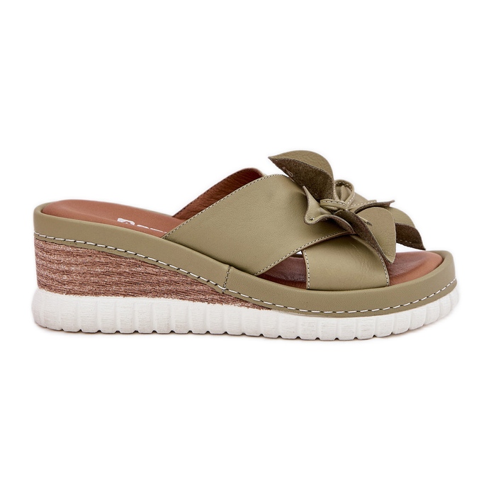 ARTIKER Ženski kožni klinovi s ukrasnim cvjetnim artikemerom 52C0503 zelena