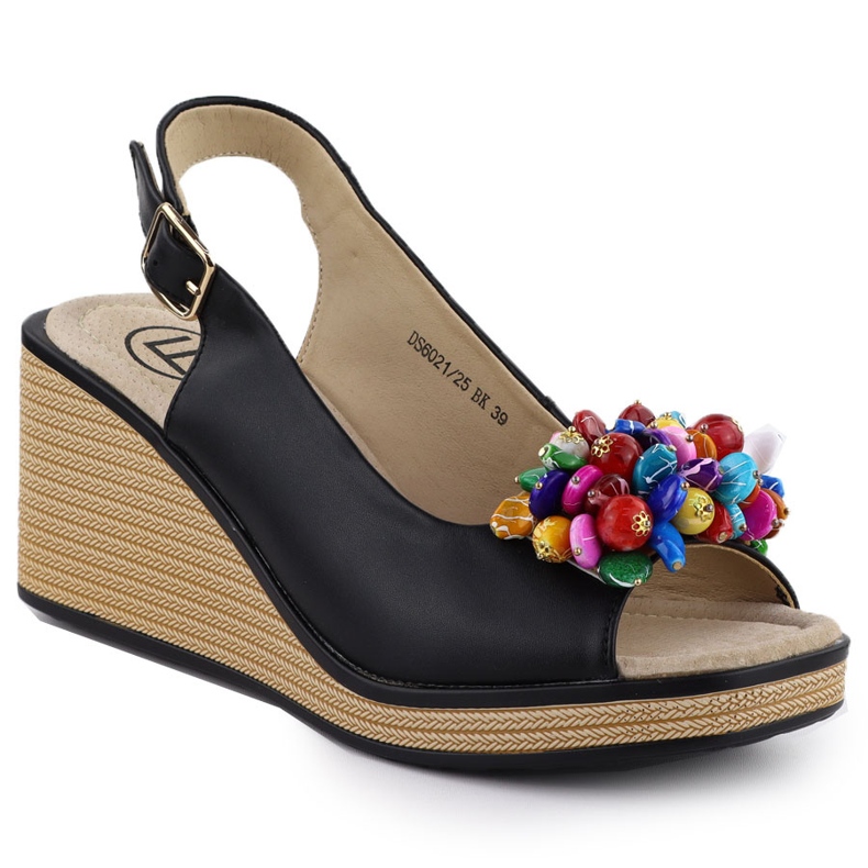 Kožne sandale klina s šarenim zrncama Black Filippo DS6021 crno