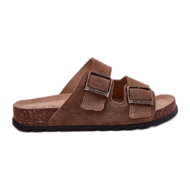 Suede Flip Plops sa ženskim kopčama Panto Fino RR267024 Brown smeđa